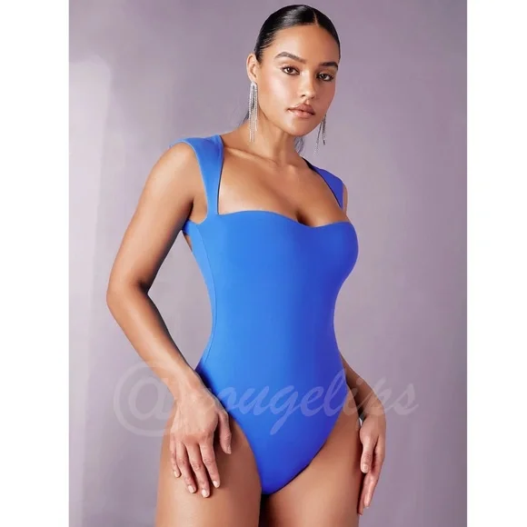 Blue Slim Fit Bodysuit Sweetheart Décolleté Neckline - Picture 6 of 8